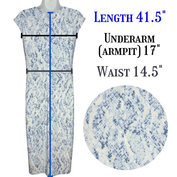 DKNY Gathered Faux Wrap Dress size 8 Blue Snake Print Surplice Tulip Skirt - Picture 9 of 9